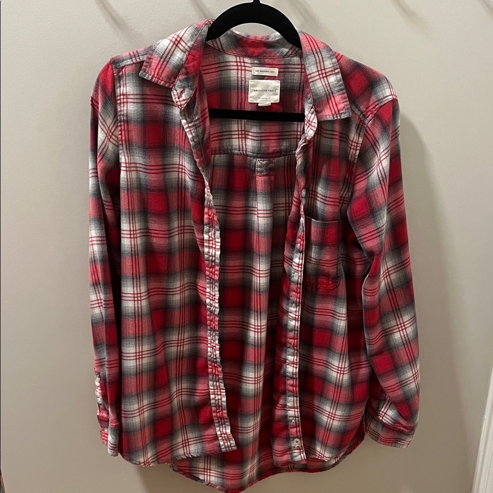 American Eagle Outfitters Red and Gray Plaid Shirt